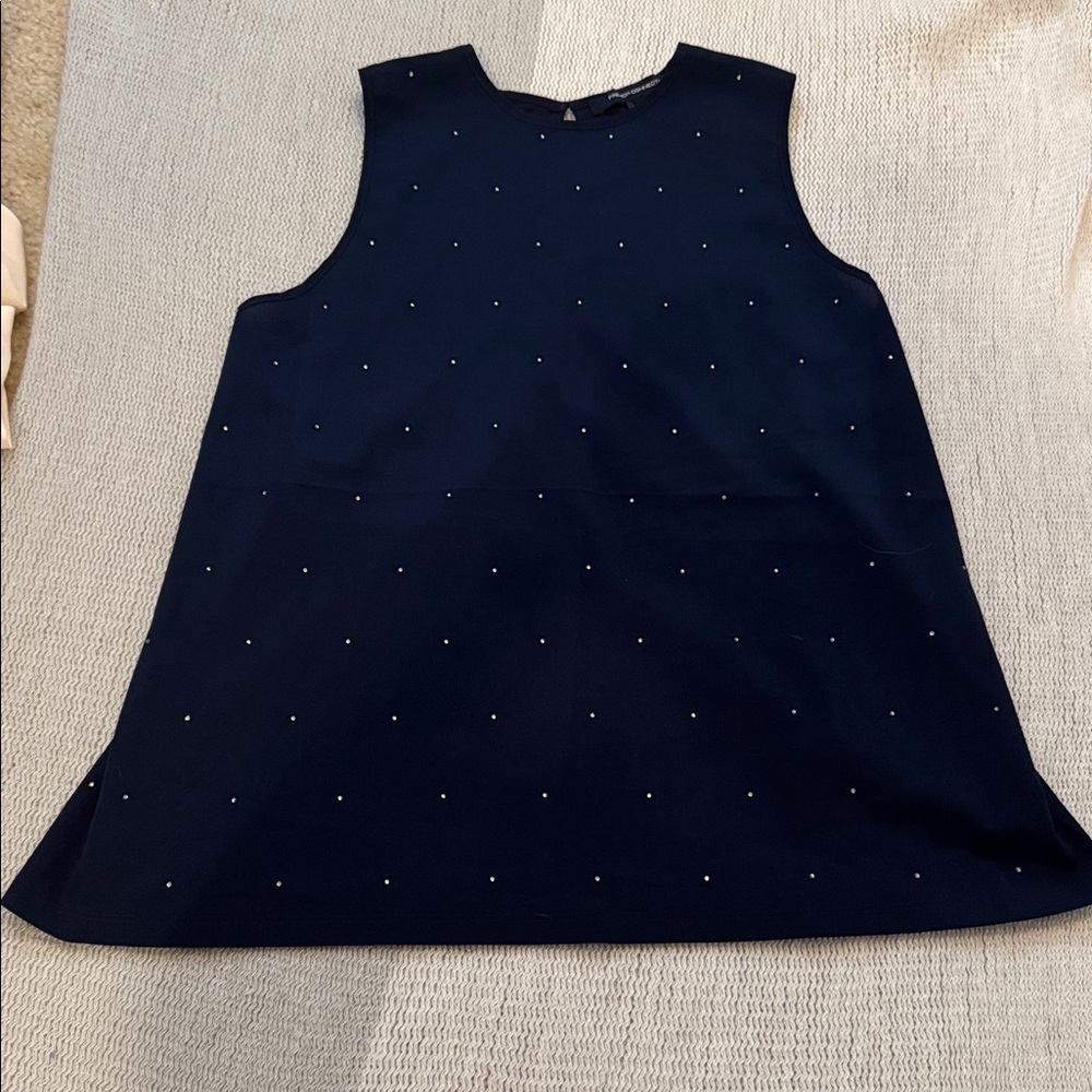 French Connection Navy Rhinestone Embellished Sleeveless Swing Top XS